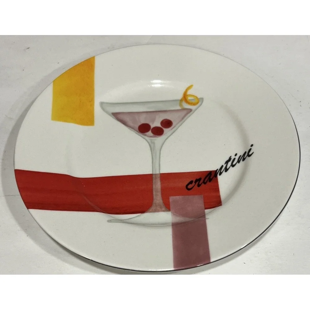 New W/Box American Atelier Canape Appetizer Plates Set of 4 Martini Cheers 6.5
